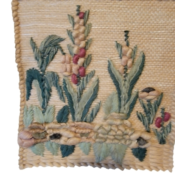 Vintage Hand Woven Fiber Art 34 x 42 Tapestry Wall Hanging Embroidered Fringe - Picture 4 of 6